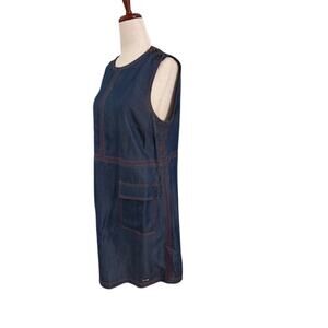 Ted Baker Women's Denim Shift Dress SZ 3 Blue Contrast Stitch Sleeveless